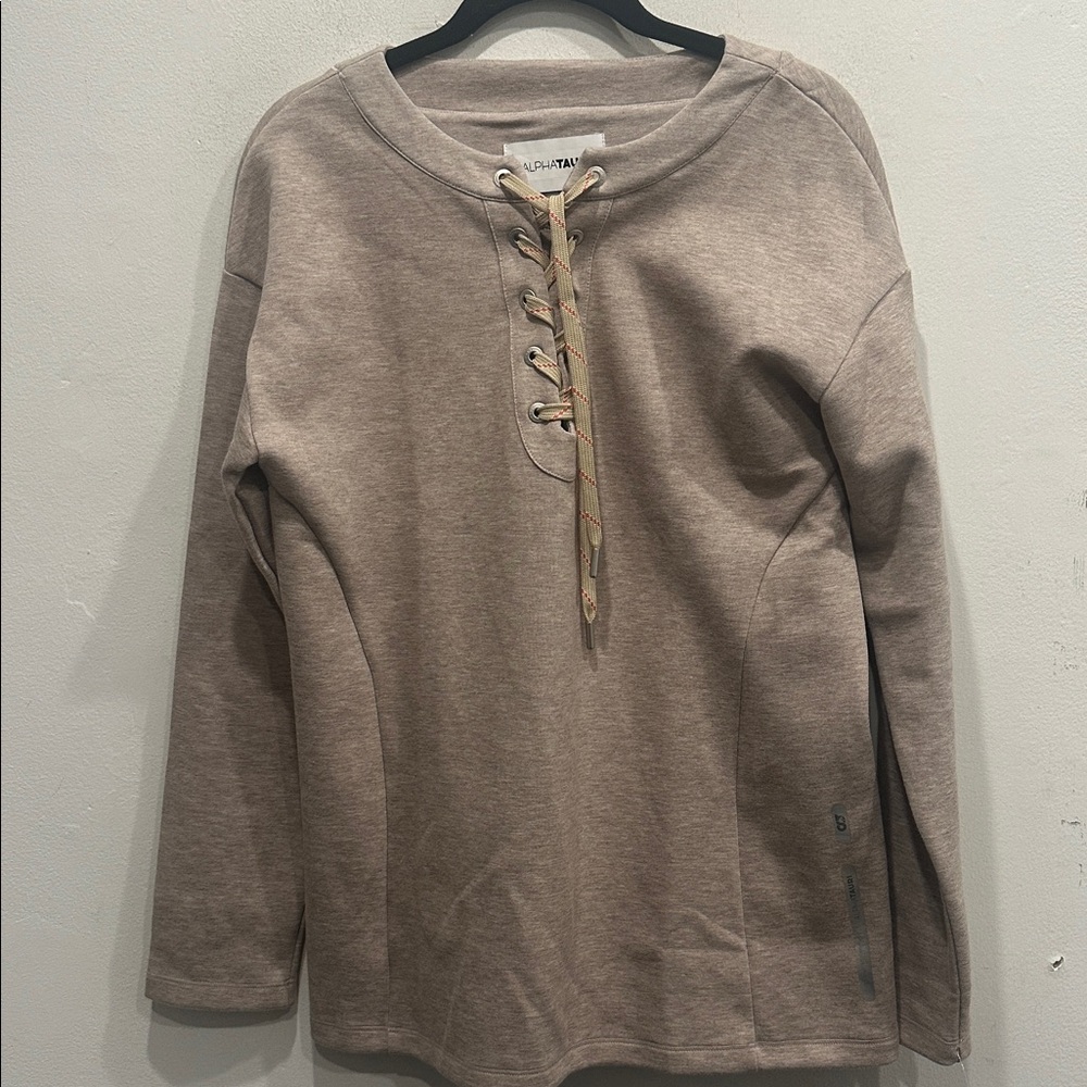 Alpha Tauri Women’s Sweatshirt Top Sz medium beige Tie Front long sleeve